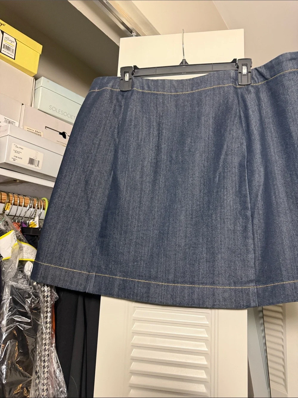 MICHAEL Michael Kors Dark Blue Denim Mini Skirt with Gold Buttons